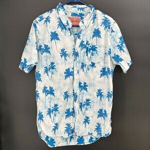 Brooklyn Cloth Blue and White Palm Tree Casual Button Down Shirt